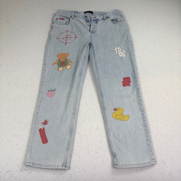 Teddy Fresh Other - Teddy Fresh Mens Light Wash Denim Jeans Streetwear Y2K Graphics Funky Size 34